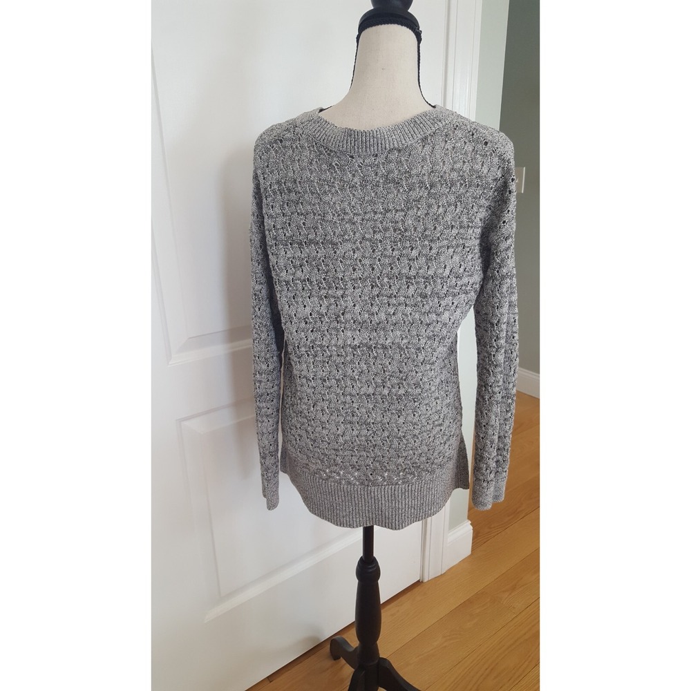 Loft Grey Marled Pointelle‎ Knit High Low Crew Neck Sweater Medium - Picture 6 of 9